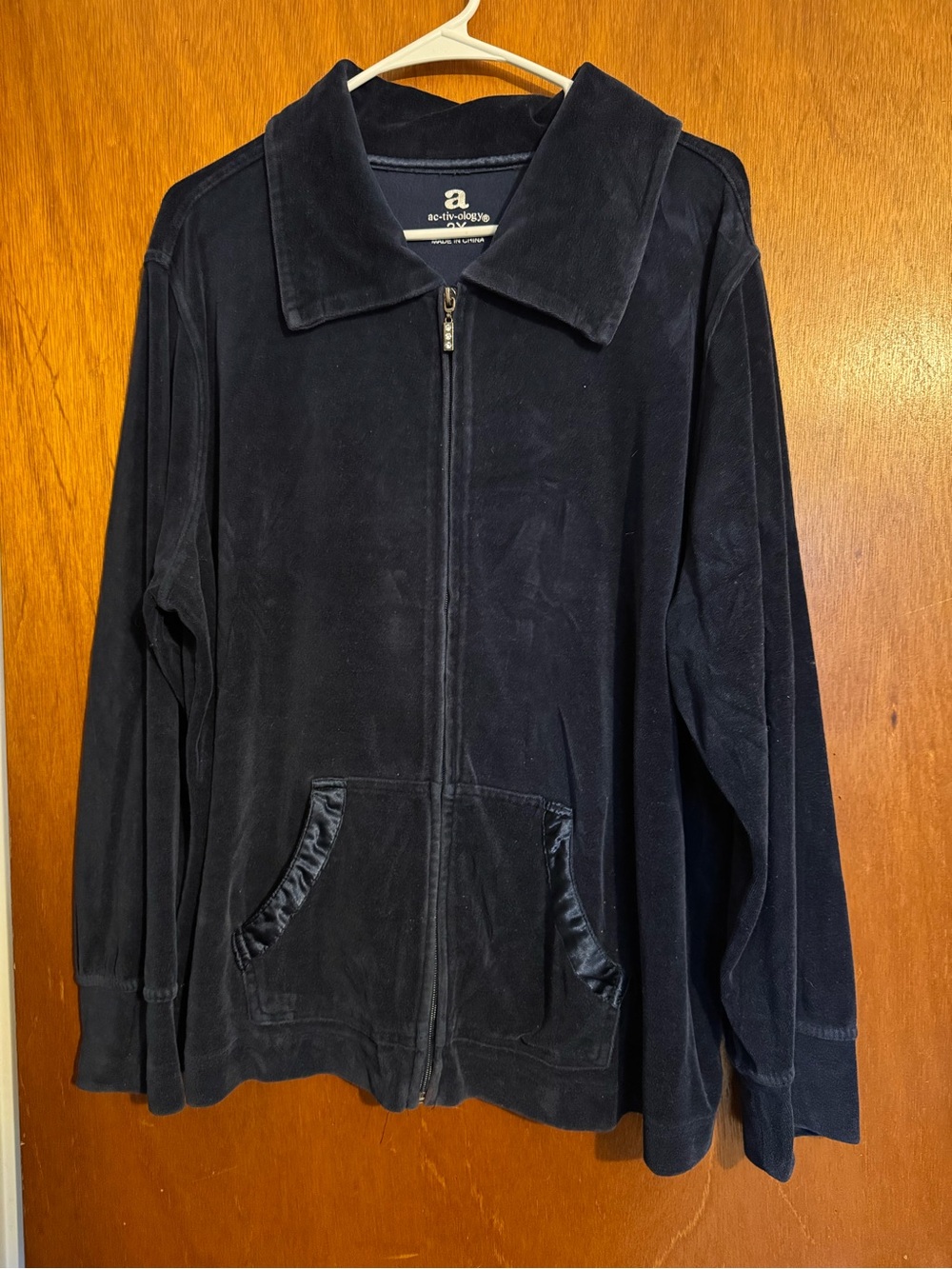Vintage Navy Blue Velour Zip Jacket